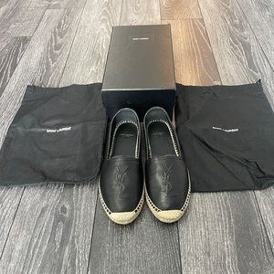 Ysl Logo Leather Espadrille Flats
